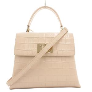 ハンドバッグ ショルダー 2WAY クロコ型押し ベージュ