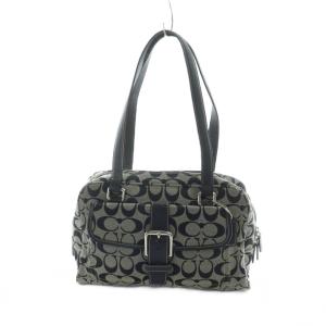 6846 ハンドバッグ ワンショルダー シグネチャー レザー キャンバス ロゴ 黒 ブラック グレー GY18