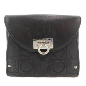 ガンチーニ 二つ折り財布 コンパクトウォレット 小銭入れあり 総柄 レザー 黒 ブラック /GV GY18