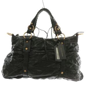 トートバッグ ハンド レザー シャーリング 内側総柄 黒 ブラック /XZ GY18