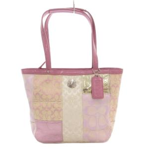 42479 シグネチャー ミニハンドバッグ トート 肩掛け パッチワーク キャンバス ラメ 紫 パープル