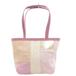 COACH 42479 シグネチャー ミニハンドバッグ トート 肩掛け パッチワーク キャンバス ラメ 紫 パープル