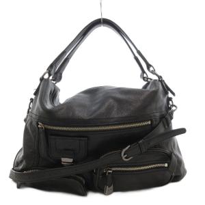 ハンドバッグ ショルダー 2WAY 斜め掛け レザー シボ革 黒 ブラック /GV GY05