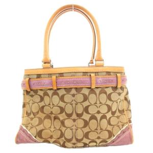 COACH 1477 シグネチャー ハンドバッグ トート 肩掛け キャンバス レザー 茶 ブラウン 紫 パープル /GV