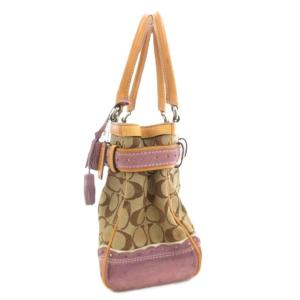 COACH 1477 シグネチャー ハンドバッグ トート 肩掛け キャンバス レザー 茶 ブラウン 紫 パープル /GV