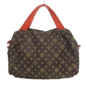 ハンドバッグ ショルダー 2WAY ナイロン レザーハンドル ブラウン 総柄 /UO GY05