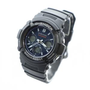 CASIO G-SHOCK AWG-M100SB 腕時計 ウォッチ デジアナ 電波ソーラー ロゴ 青文字盤 黒 ブラック GY18