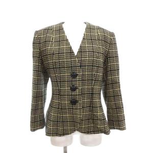 YVES SAINT LAURENT ヴィンテージ セットアップ ノーカラージャケット 36 スカート 38 総裏地 千鳥格子 ベージュ 黒