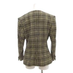 YVES SAINT LAURENT ヴィンテージ セットアップ ノーカラージャケット 36 スカート 38 総裏地 千鳥格子 ベージュ 黒