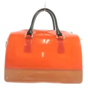 FURLA キャンディバッグ ハンドバッグ ミニボストン PVC ビニール ロゴ クリア オレンジ 茶色 ブラウン