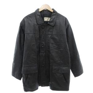 UOMO レザーコート L ステンカラー 本革 ミドル ハーフ丈 黒 ブラック /AE GY18