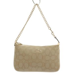 ハンドバッグ アクセサリーポーチ キャンバス チェーン シグネチャー 総柄 ロゴ ベージュ 64877