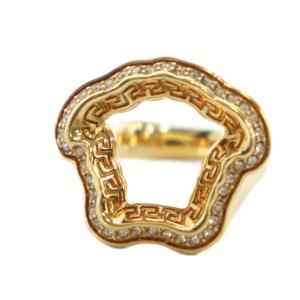 VERSACE メデューサ 指輪 リング アクセサリー ラインストーン ロゴ 6号 ゴールドカラー 金色 GY11 /MQ