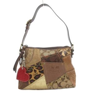 42005 シグネチャー ミニハンドバッグ ワンショルダー 肩掛け パッチワーク ロゴ レザー 革 茶