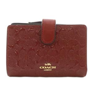 財布 二つ折り エナメル シグネチャー エンボス加工 ラメ 総柄 ロゴ ゴールド金具 赤 レッド F25937