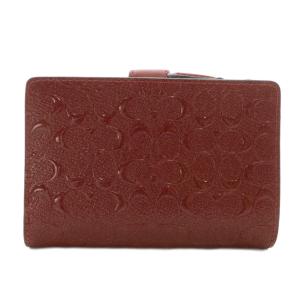 COACH 財布 二つ折り エナメル シグネチャー エンボス加工 ラメ 総柄 ロゴ ゴールド金具 赤 レッド F25937