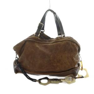 ハンドバッグ ショルダー 2WAY ミニボストン ロゴ レザー 茶 ブラウン GY18 /MQ