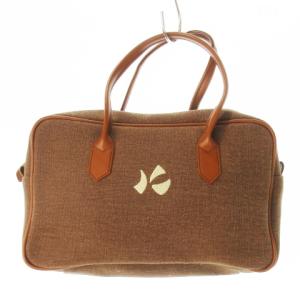 Kid’s BY KITAMURA ハンドバッグ ミニボストン キャンバス レザー 革 ロゴ刺繍 茶 ブラウン