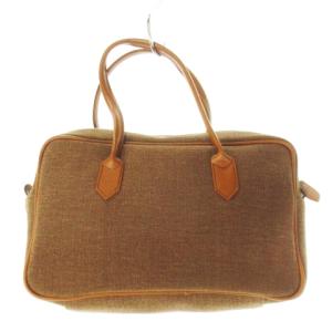 Kitamura Kid’s BY KITAMURA ハンドバッグ ミニボストン キャンバス レザー 革 ロゴ刺繍 茶 ブラウン