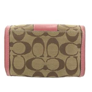 COACH シグネチャー 二つ折り財布 コンパクトウォレット 小銭入れあり ロゴ キャンバス レザー ベージュ ピンク