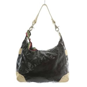 Orobianco トートバッグ ショルダー 2WAY エナメル レザー ロゴ シルバー金具 茶色 ブラウン アイボリー /XZ