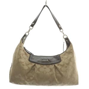 ハンドバッグ ショルダー 2WAY キャンバス レザー シグネチャー 総柄 ロゴ ベージュ 茶色 ブラウン