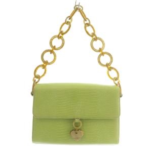 ハンドバッグ レザー クロコ型押し チェーン ハート マグネット ロゴ ライトグリーン /XZ GY11