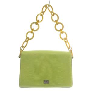 MOSCHINO ハンドバッグ レザー クロコ型押し チェーン ハート マグネット ロゴ ライトグリーン /XZ GY11