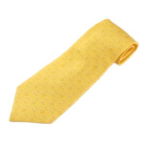 ネクタイ 絹 シルク レギュラータイ ヒトデ 貝殻 魚 総柄 ロゴ 黄色 イエロー /XZ OH GY18