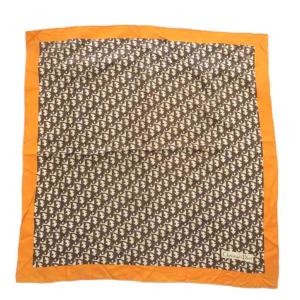 スカーフ 絹 シルク 大判 トロッター柄 総柄 ロゴ 茶色 ブラウン オレンジ /XZ GY11