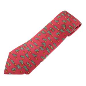ネクタイ 絹 シルク レギュラータイ 犬 総柄 ロゴ 赤 レッド /XZ OH GY18