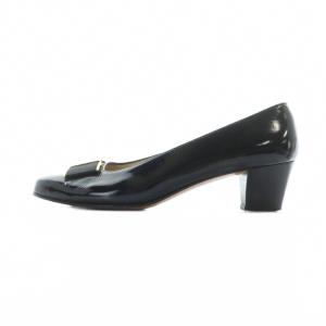 Salvatore Ferragamo パンプス リボン パテントレザー チャンキーヒール ロゴ 6 23.5cm 黒 ブラック GY11 /MQ