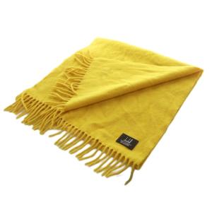 dunhill マフラー ストール 大判 フリンジ 刺繍 ロゴ カシミヤ 黄 イエロー GY18 /MQ