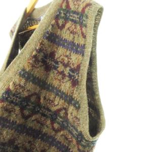 Polo by Ralph Lauren 90s ヴィンテージ HAND KNIT ハンド ニット ベスト 前開き Vネック ウール 総柄 L 茶