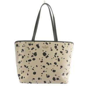 トートバッグ 大容量 PVC レザー ダルメシアン柄 総柄 ロゴ ゴールド金具 白 ホワイト 黒 ブラック