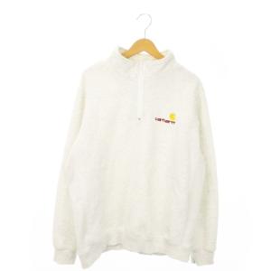 トレーナー スウェット ハイネック 長袖 ハーフジップ ロゴ刺繍 裏起毛 大きいサイズ XXL ライトグレー