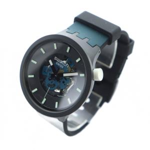 SWATCH 腕時計 ウォッチ クォーツ ラウンド ラバーベルト スケルトン 黒 ブラック GY11 /MQ