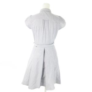 BURBERRY BLUE LABEL シャツワンピース ひざ丈 半袖 ハーフボタン ベルト ストライプ ロゴ刺繍 38 M 紺 ネイビー /AO23