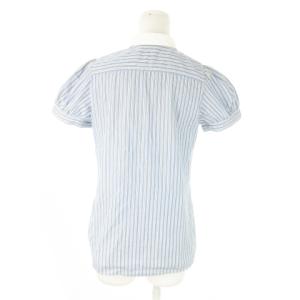 BURBERRY BLUE LABEL 半袖シャツ ラウンドカラー コットン ストライプ ロゴ刺繍 フリル 38 M 紺 ネイビー /AO25