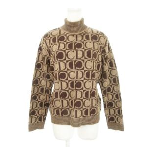 sports ニット セーター タートルネック 長袖 ウール シルク混 絹 インターシャ ロゴ 総柄 M