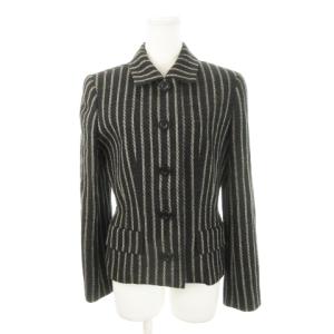 ヴィンテージ ツイード ジャケット ステンカラー 総裏地 ノーベント ストライプ 9 黒 ブラック /MN2