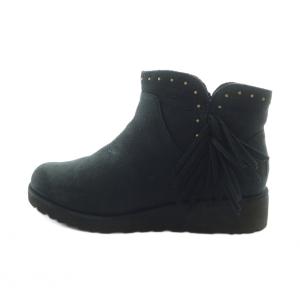 1019063 CINDY シンディー ショートブーツ レザー ボア US7.5 24.5cm 黒 ブラック