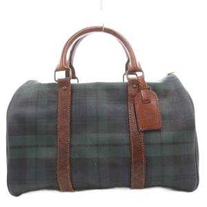 POLO RALPH LAUREN ボストン ハンドバッグ PVC レザー ブラックウォッチ ロゴ 紺 ネイビー 緑 グリーン /GV GY13