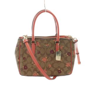 F44961 ショルダーバッグ ハンド 2WAY レザー ロゴ シグネチャー 花柄 茶 ブラウン ピンク