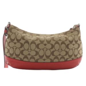 COACH ショルダーバッグ キャンバス レザー シグネチャー 総柄 ロゴ 茶色 ブラウン 赤 レッド F24028