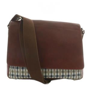 ショルダーバッグ レザー チェック柄 マグネット 茶色 ブラウン /XZ GY18