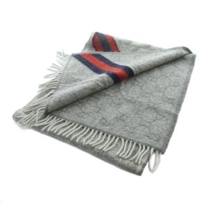 GUCCI マフラー ストール ロゴ シェリーライン GG柄 フリンジ グレー GY11 /MQ OH