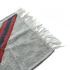 GUCCI マフラー ストール ロゴ シェリーライン GG柄 フリンジ グレー GY11 /MQ OH