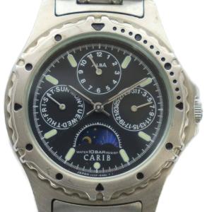 ジャンク品 V33F-6B20 腕時計 ウォッチ クォーツ 黒文字盤 クロノグラフ シルバー色 GY11