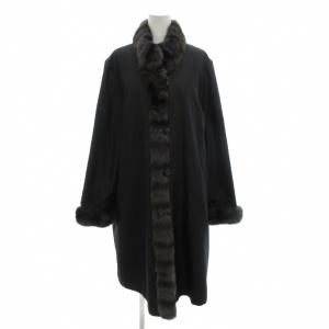 リバーシブル コート ロング シルク ラビットファー 切替 黒 ブラック ダークブラウン /AE GY18